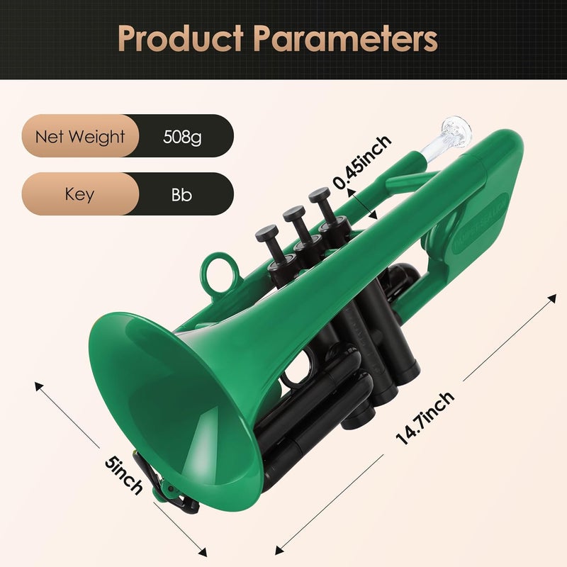 PAMPET SEA LION Professional Plastic Bb Trumpet Set for Student Beginner (Green) - Image 2